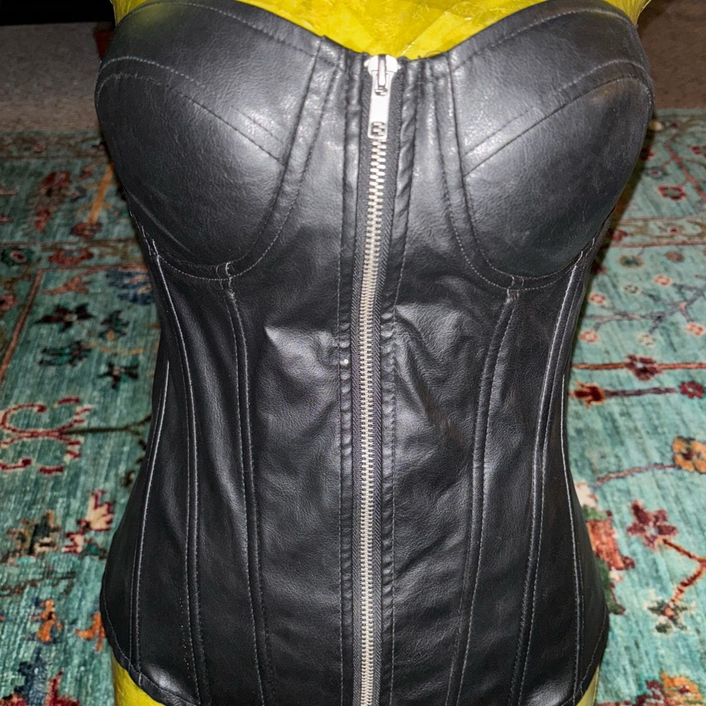 Black Leather Corset with Zipper
